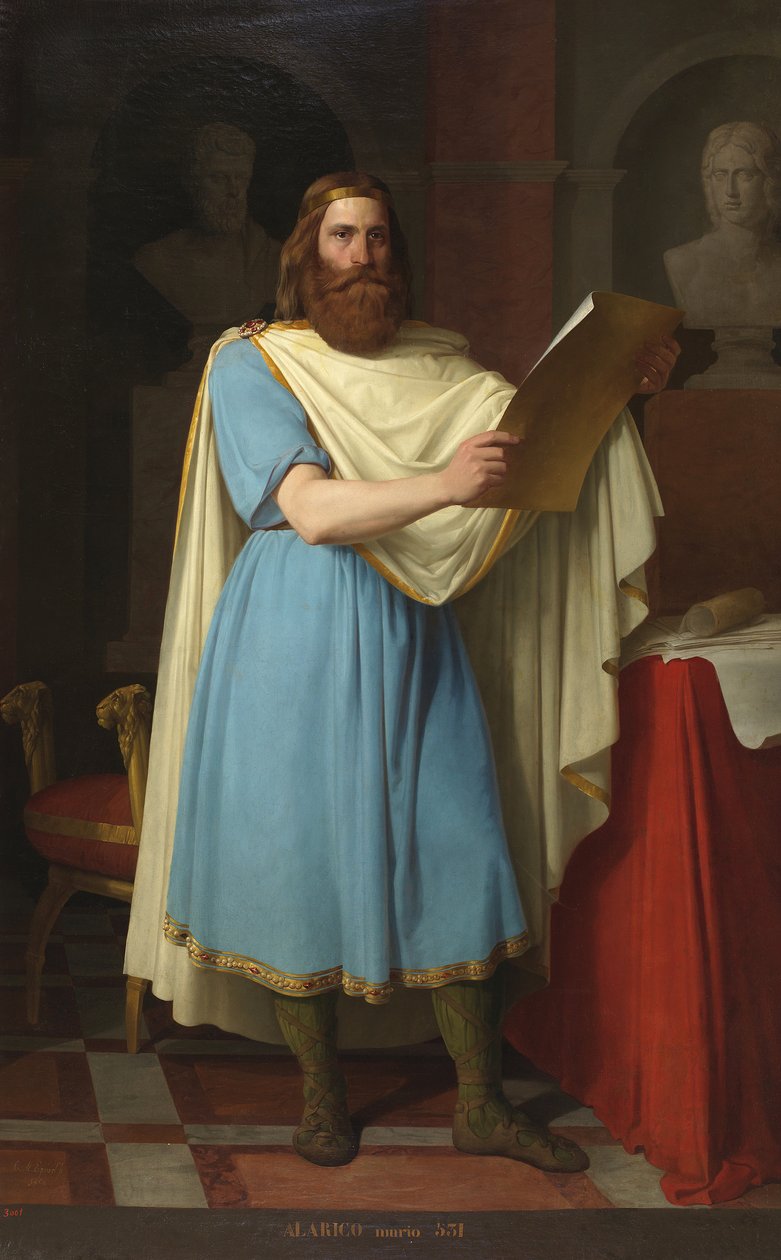 Portrait du roi wisigoth Alaric II (484-507) (vizigótský král Alarik, Alarich a Alarico II) Malba Carlose Maria Esquivel y Rivas (1830-1867) 1856 Palais de las Cortes, Madrid od Carlos Maria Esquivel