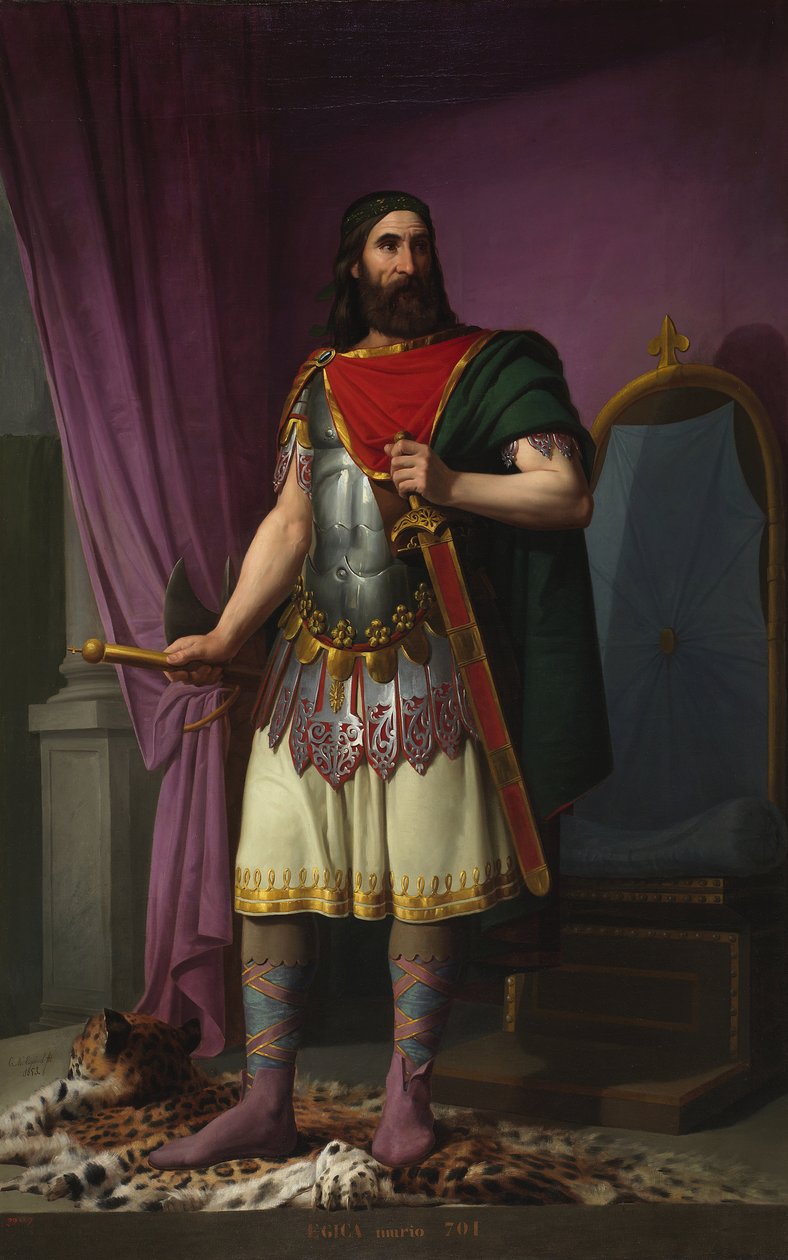 Portrét krále Wisigoth Egica Španělska (nebo Egicca, Egiza, Ergica) (687-702) (wisigotský král Egica) Malba Carlose Maria Esquivel y Rivas (1830-1867) 1853 Dvorský palác Madrid od Carlos Maria Esquivel