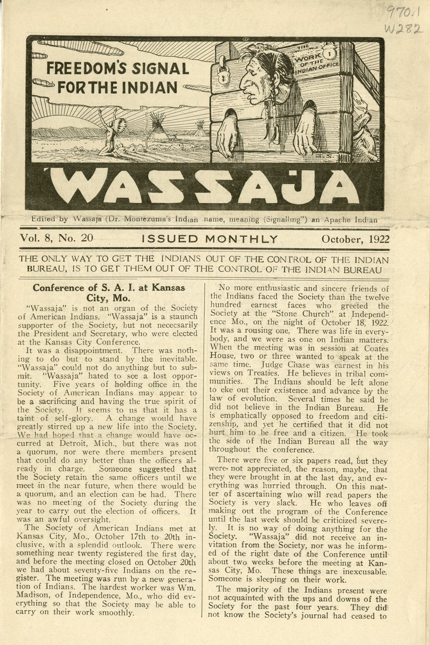 Vydání Wassaja, sv. 8, č. 20, říjen 1922 od Carlos Montezuma