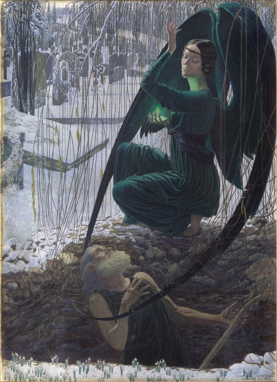 Smrt hrobníka 1895-1900 od Carlos Schwabe