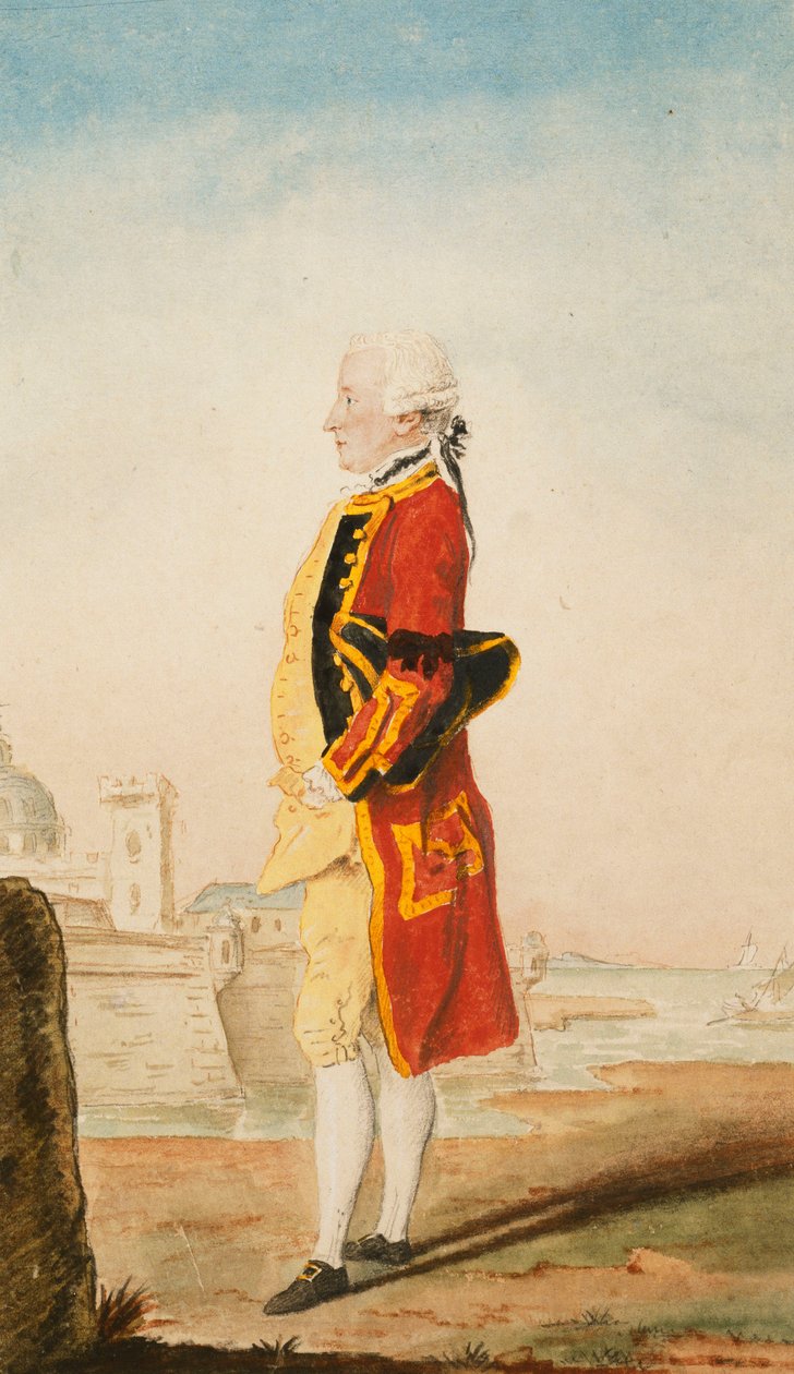 Plukovník Morrison možná v uniformě královských inženýrů, opevněné město vzadu, 1768 od Carmontelle