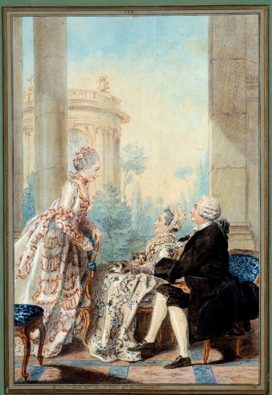 Monsieur a Madame de Saint Vast a Mademoiselle de Beauregard Akvarel od Louis Carrogis dit Carmontelle od Carmontelle