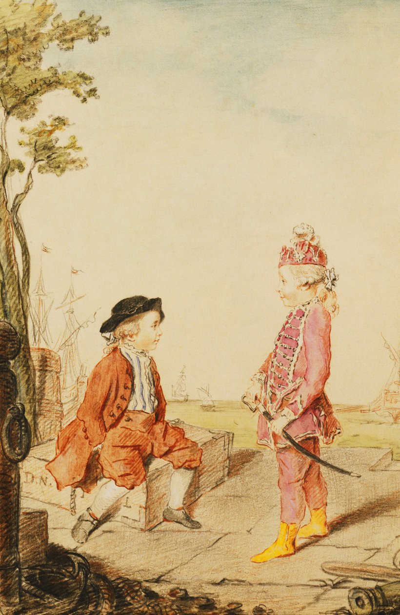 Dva mladí bratři de Neuville, na nábřeží, 1767 od Carmontelle