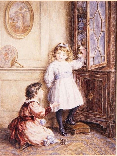 Rohová skříň (akvarel) od Caroline Paterson