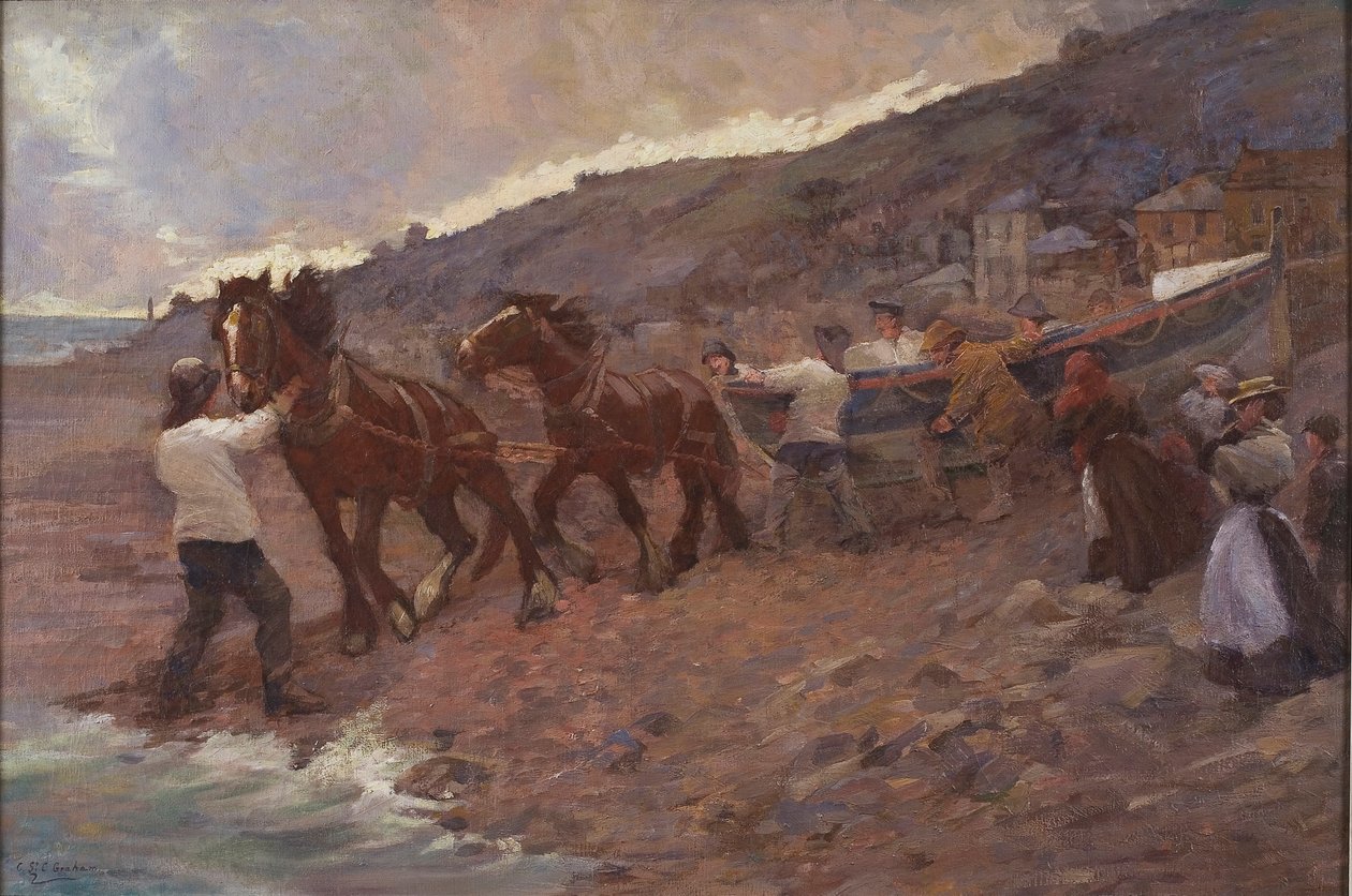 Spuštění záchranného člunu na vodu (olej na plátně) od Caroline St Clair Graham