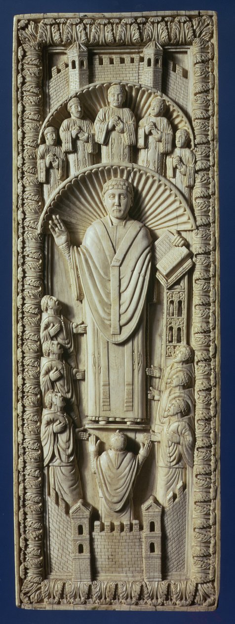 Arcibiskup ve svém sboru, kolem roku 875 n. l. (panel ze slonoviny) od Carolingian School