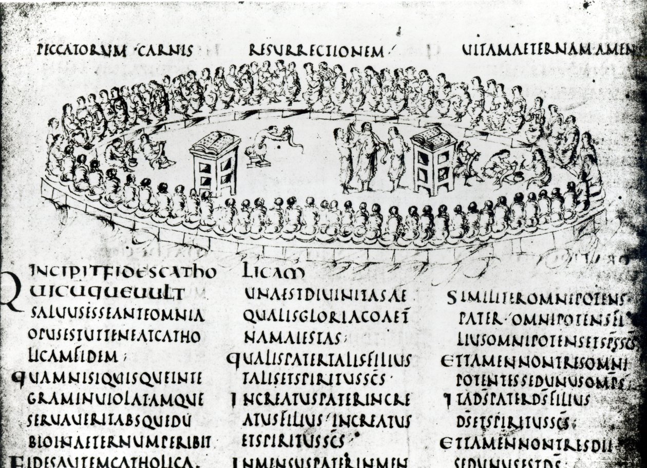Ilustrace scény z jednoho ze žalmů, z Utrechtského žalmu, kopie originálu z Remeše nyní v knihovně Utrechtské univerzity (pero a inkoust) od Carolingian School