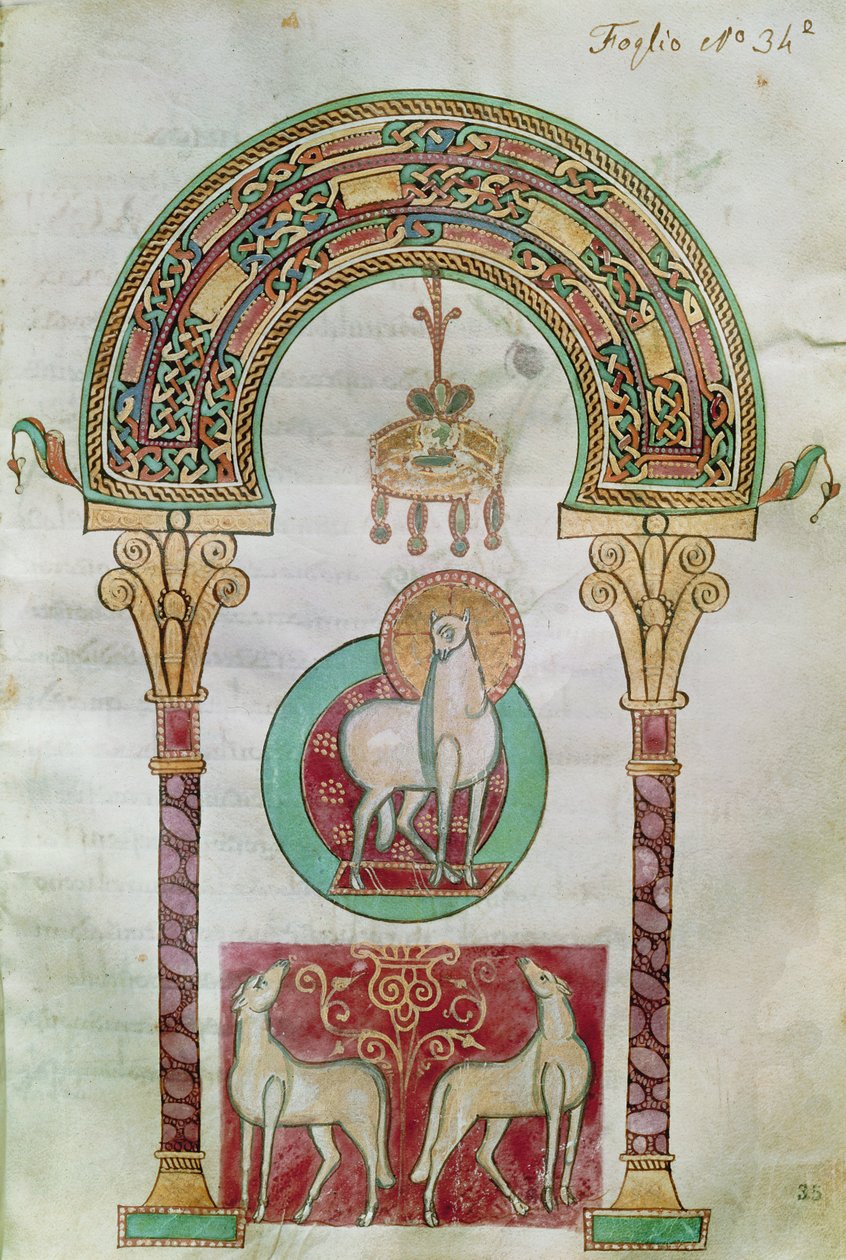Paní CCII fol.35r Agnus Dei, ilustrace Beránka Božího z Etymologiae od Isidora ze Sevilly od Carolingian School