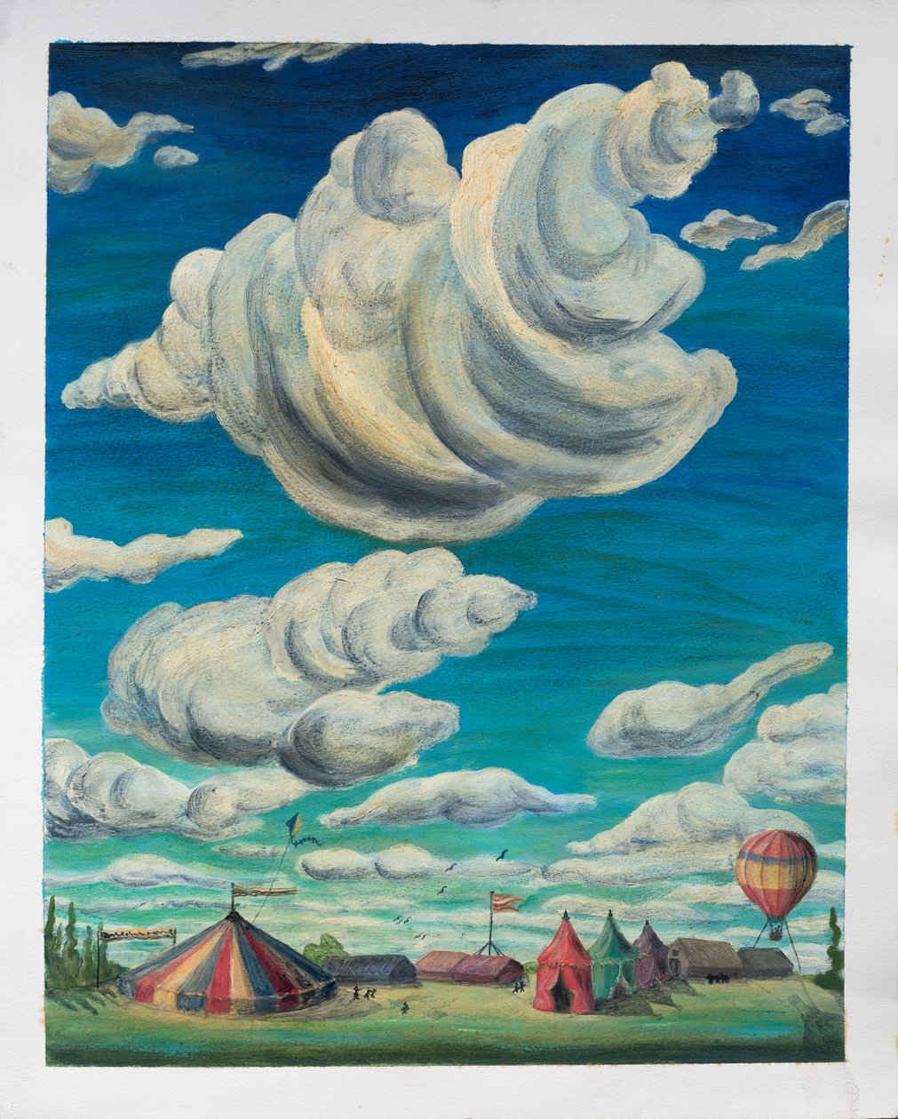 Velké mraky nad cirkusovými stany, 1992 (olej na papíře) od Carolyn Hubbard Ford