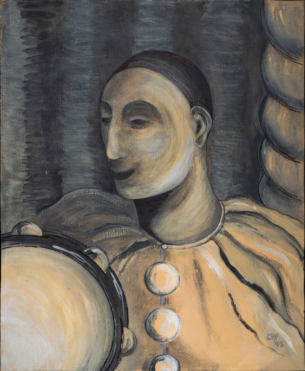 Klaun s tamburínou, 1995 (akryl na papíře) od Carolyn Hubbard Ford