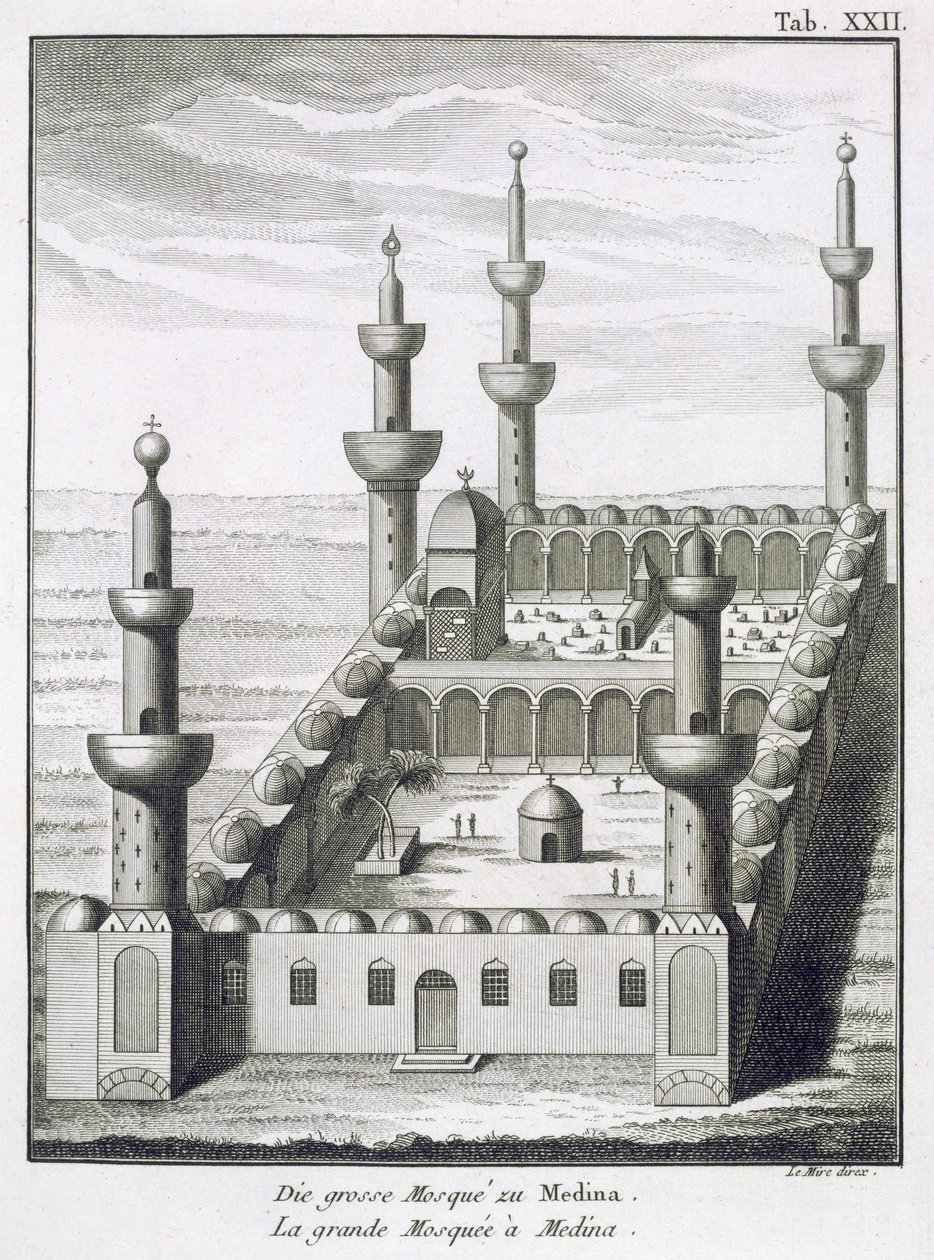 Velká mešita v Medině, z Voyages v Arábii a v jiných východních zemích, vyryla Le Mire, publikoval 1780 od Carsten Niebuhr
