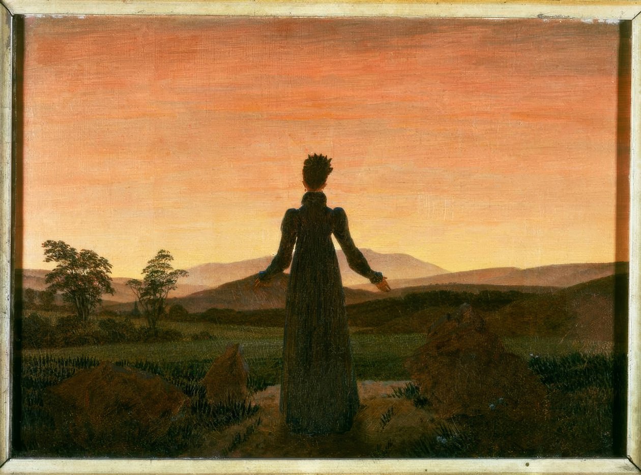 Žena před zapadajícím sluncem od Caspar David Friedrich