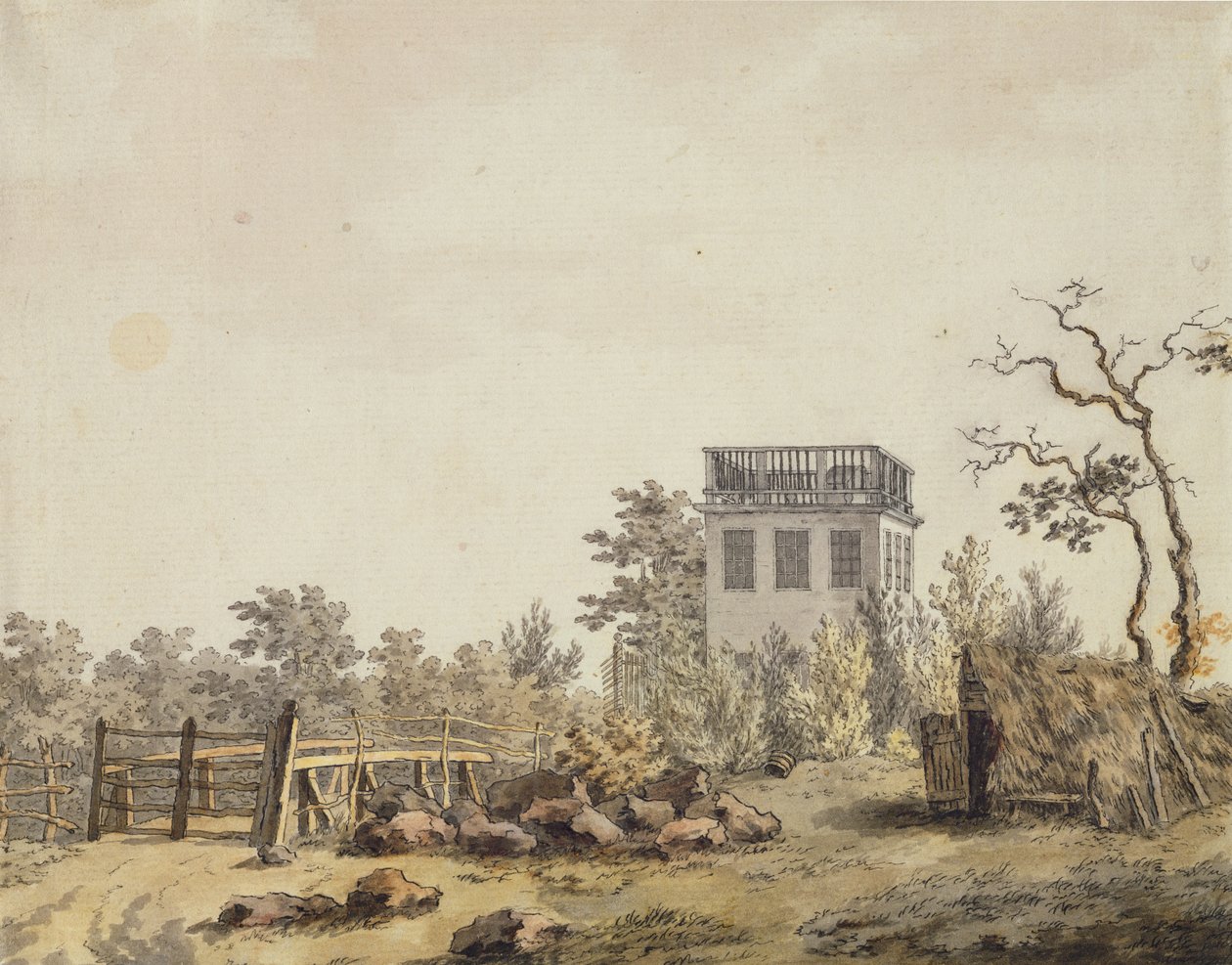 Krajina s pavilonem, c. 1797 (pero, inkoust a wc na papíře) od Caspar David Friedrich