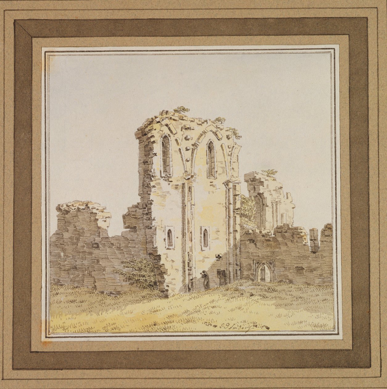 Ruiny kláštera (zřícenina gotického kostela), kolem 1806 (pero, inkoust a wc na papíře) od Caspar David Friedrich