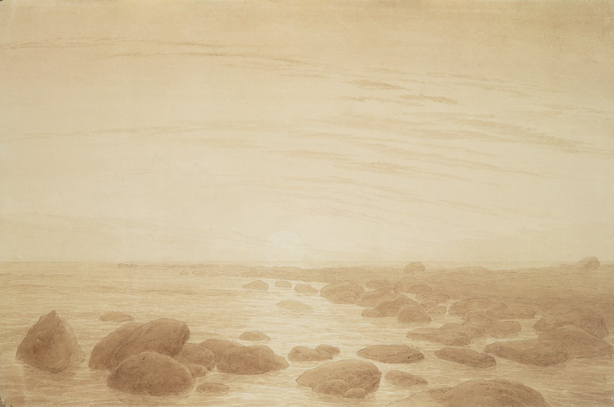 Východ měsíce na moři (západ slunce přes moře) (sépiový inkoust a tužka na papíře) od Caspar David Friedrich