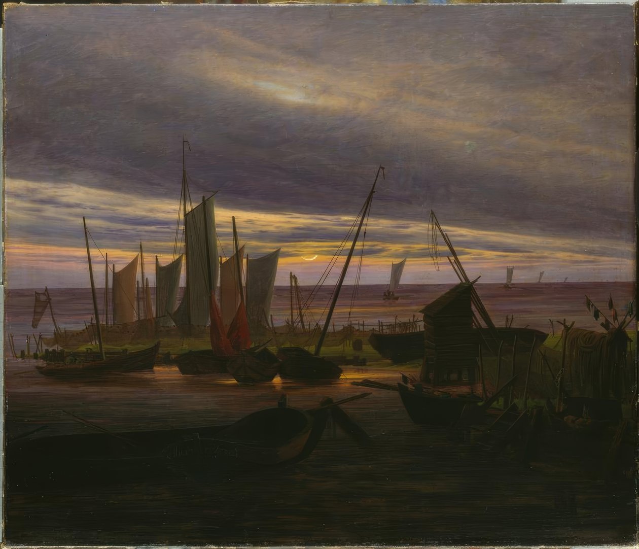 Lodě v přístavu večer od Caspar David Friedrich