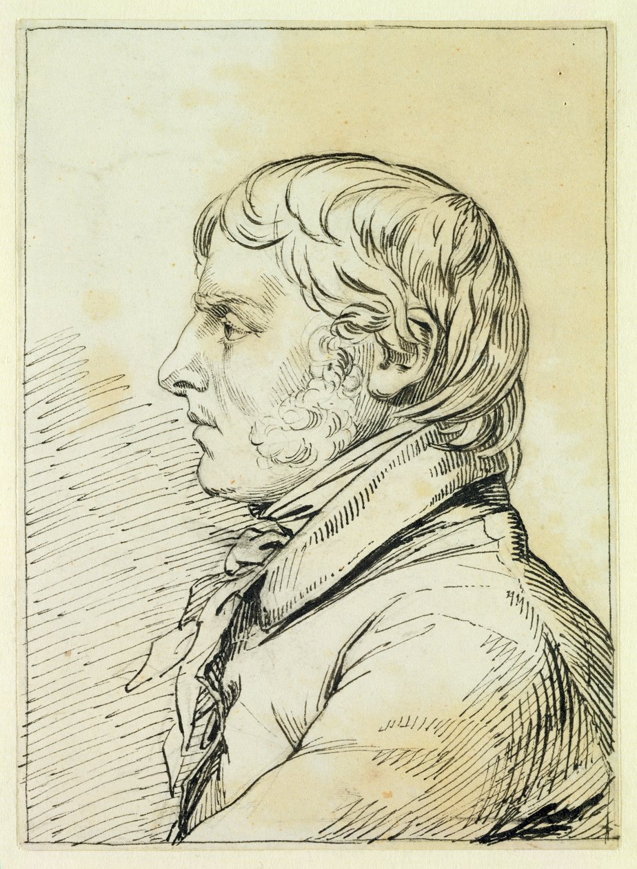 Autoportrét (pero a hnědý inkoust přes stopy černé křídy na papíře) od Caspar David Friedrich