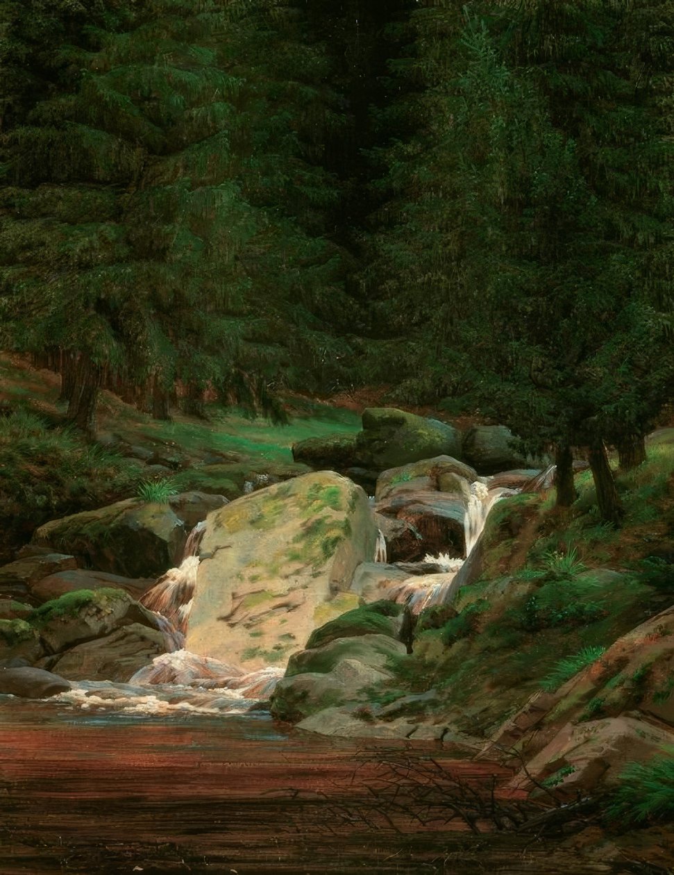 Jedlový les s vodopádem od Caspar David Friedrich