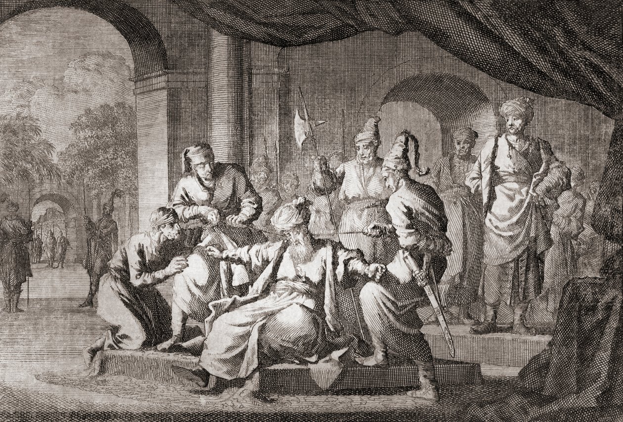 Noble uškrtil hedvábnou šňůru. Osmanská říše (tisk) od Caspar (after) Luyken