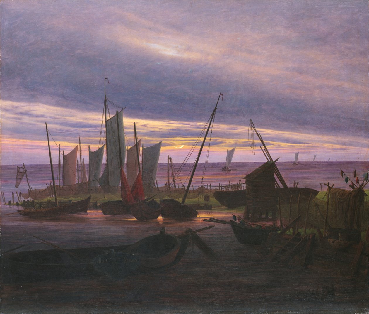 Lodě v přístavu ve večerních hodinách, c. 1828 od Caspar David Friedrich