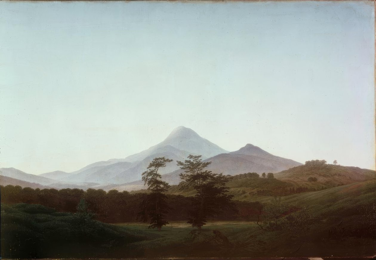 Česká krajina s velkým a malým Milleschaue od Caspar David Friedrich