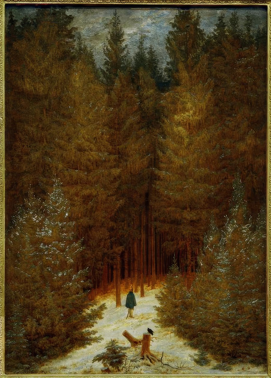 Chasseur im Walde (zasněžený jedlový les, Tannenwa od Caspar David Friedrich