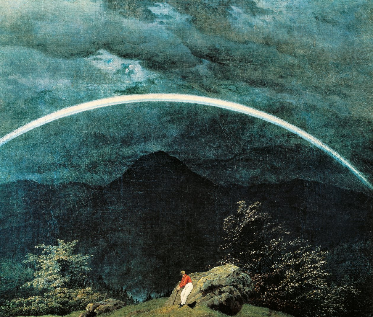 Detail horské krajiny s duhou, Caspar David Friedrich (1774-1840) od Caspar David Friedrich