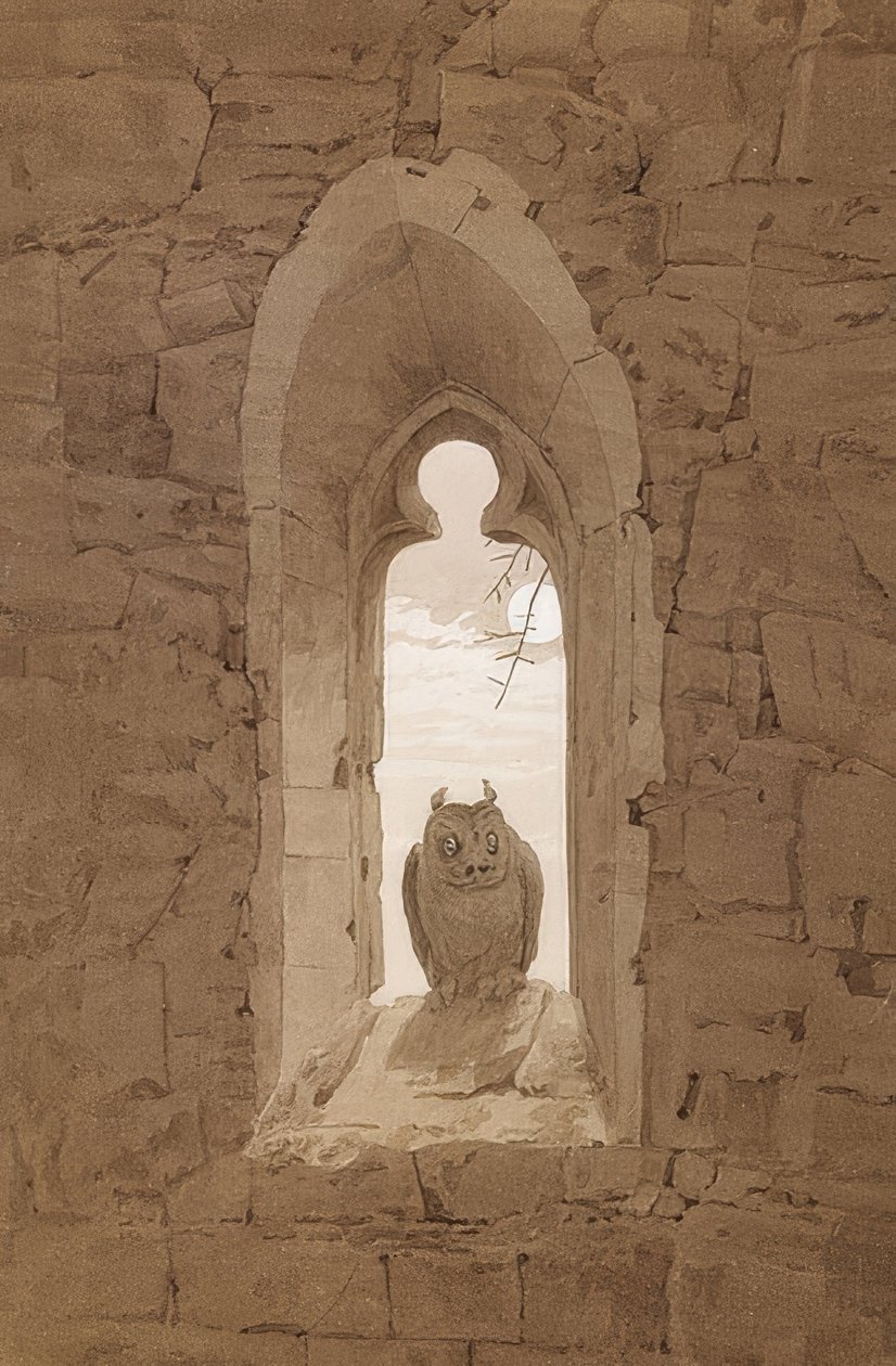 Sova v gotickém okně. Kolem roku 1836 od Caspar David Friedrich