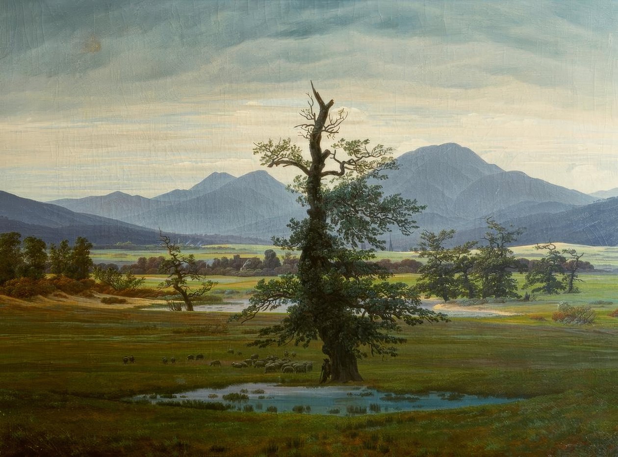 Vesnická krajina s ranním osvětlením od Caspar David Friedrich