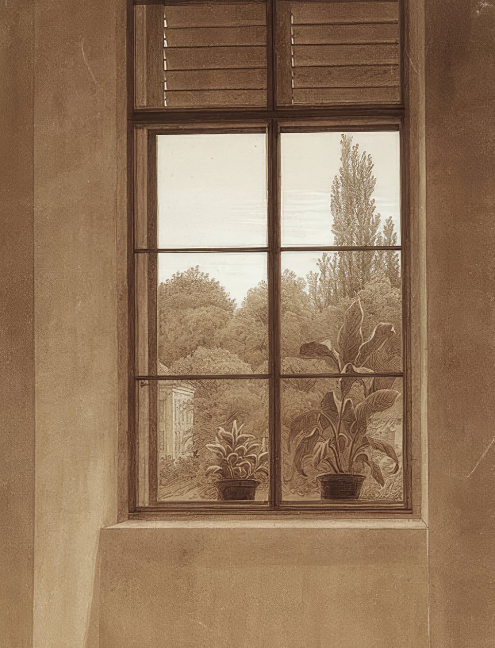 Okno s výhledem do parku. Kolem roku 1837 (?) od Caspar David Friedrich