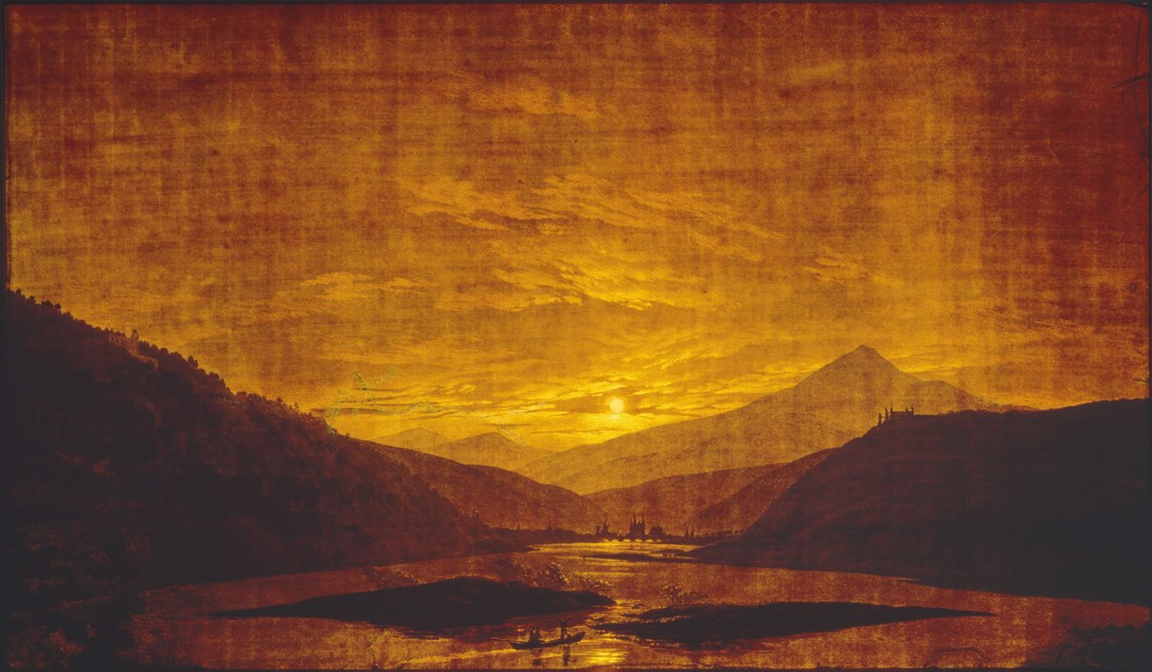 Říční krajina v noci od Caspar David Friedrich