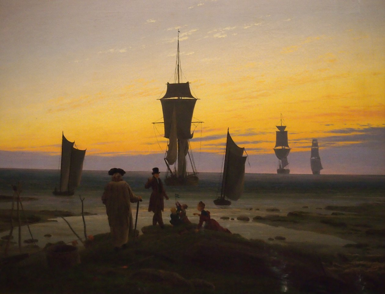 Německy: Die Lebensstufen (Strandbild, Strandszene in Wiek) Životní etapy (obrázek pláže, plážová scéna ve Wiek) od Caspar David Friedrich