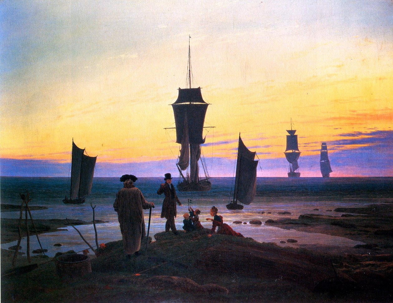 Německy: Die Lebensstufen (Strandbild, Strandszene in Wiek) Životní etapy (obrázek pláže, plážová scéna ve Wiek) od Caspar David Friedrich