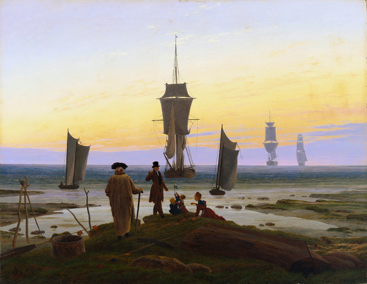 Německy: Die Lebensstufen (Strandbild, Strandszene in Wiek) Životní etapy (obrázek pláže, plážová scéna ve Wiek) od Caspar David Friedrich