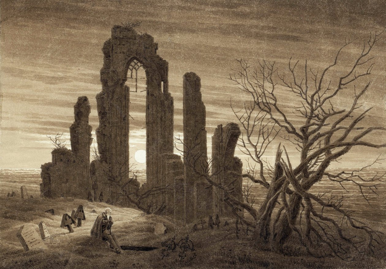 Zima, noc, stáří a smrt (úryvek z cyklu denních hodin a věků člověka) - Dílo Caspara Davida Friedricha (1774-1840), sépie na papíře (19,2x27,5 cm) od Caspar David Friedrich