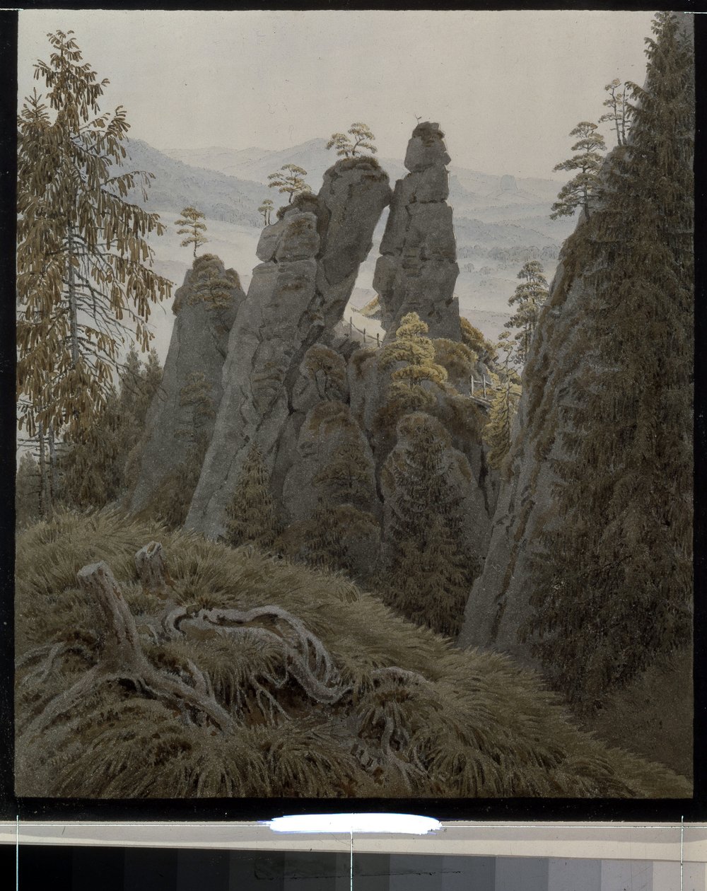 Brána skal v Neurathen (Německo). (Skalní brány v Neurathenu). Dílo Caspara Davida Friedricha (1774-1840), akvarel na papíře, v letech 1826-1828. Německé umění 19. století, romantismus. Státní Ermitáž, Petrohrad. od Caspar David Friedrich