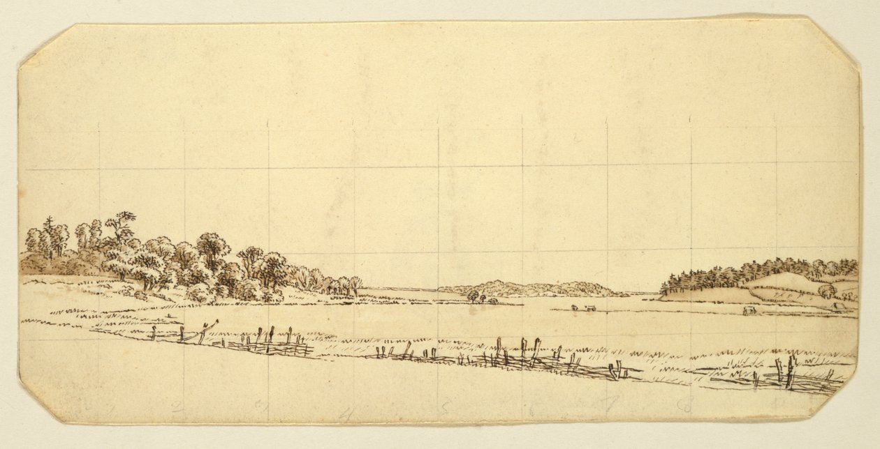Lakeside, 1802-3 (pero a hnědý inkoust promývaný tužkou na papíře) od Caspar David Friedrich