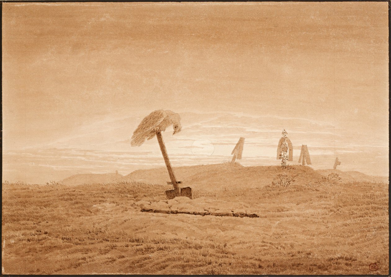 Krajina s hroby, asi 1836 od Caspar David Friedrich
