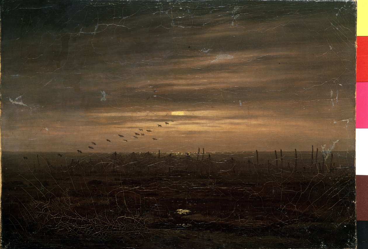 ""Rybářské sítě"" (Rybářské sítě) Krajina při západu slunce. Obraz Caspara Davida Friedricha (1774-1840) Ermitážní muzeum 19. století Petrohrad od Caspar David Friedrich