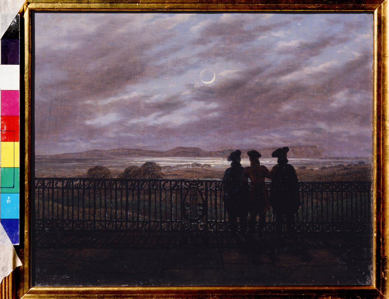 ""Les poetes russes Vassili Joukovski (Žukovskij) (1783-1852), Ivan Tourgueniev (Tourgueneff) (1818-1883) a Alexandre Ivan Tourgueniev (verze 1784-1846)) (Básníci V.A. Žukovskij, Turgenev Ivan Sergejevič Aleksandr Turgenev ) Peinture de Cas od Caspar David Friedrich