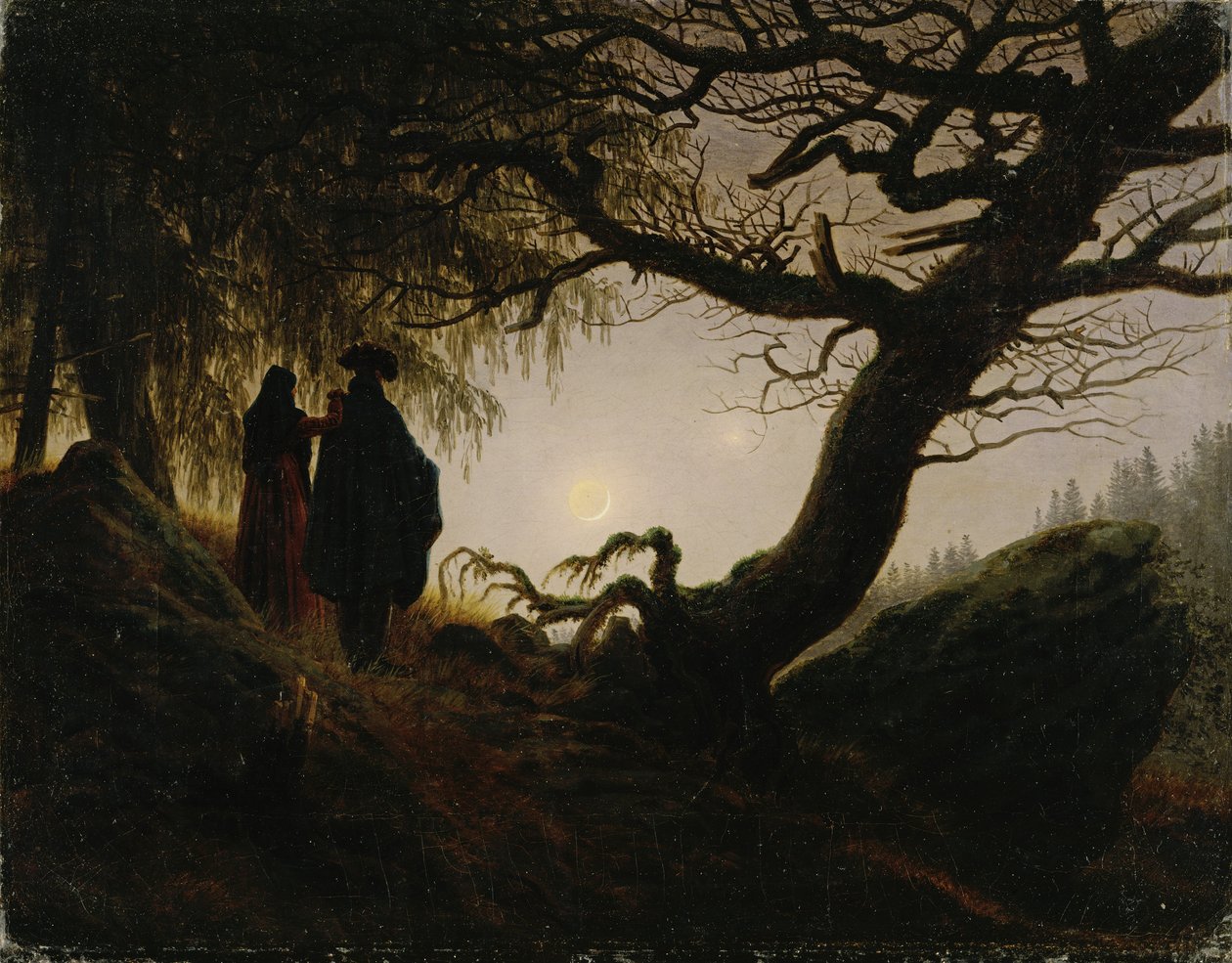 Muž a žena pozorující měsíc od Caspar David Friedrich