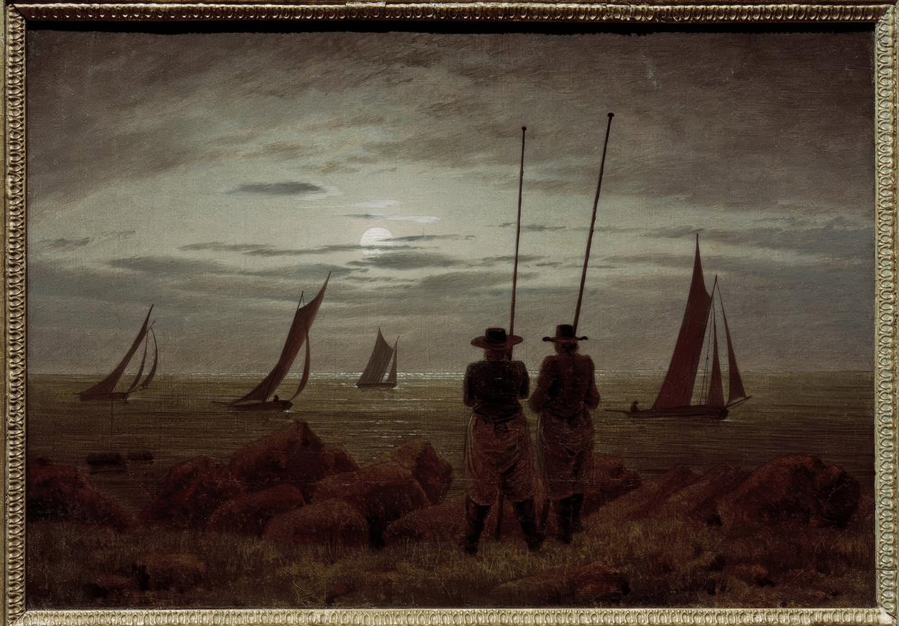 Měsíční noc na pláži s rybáři od Caspar David Friedrich