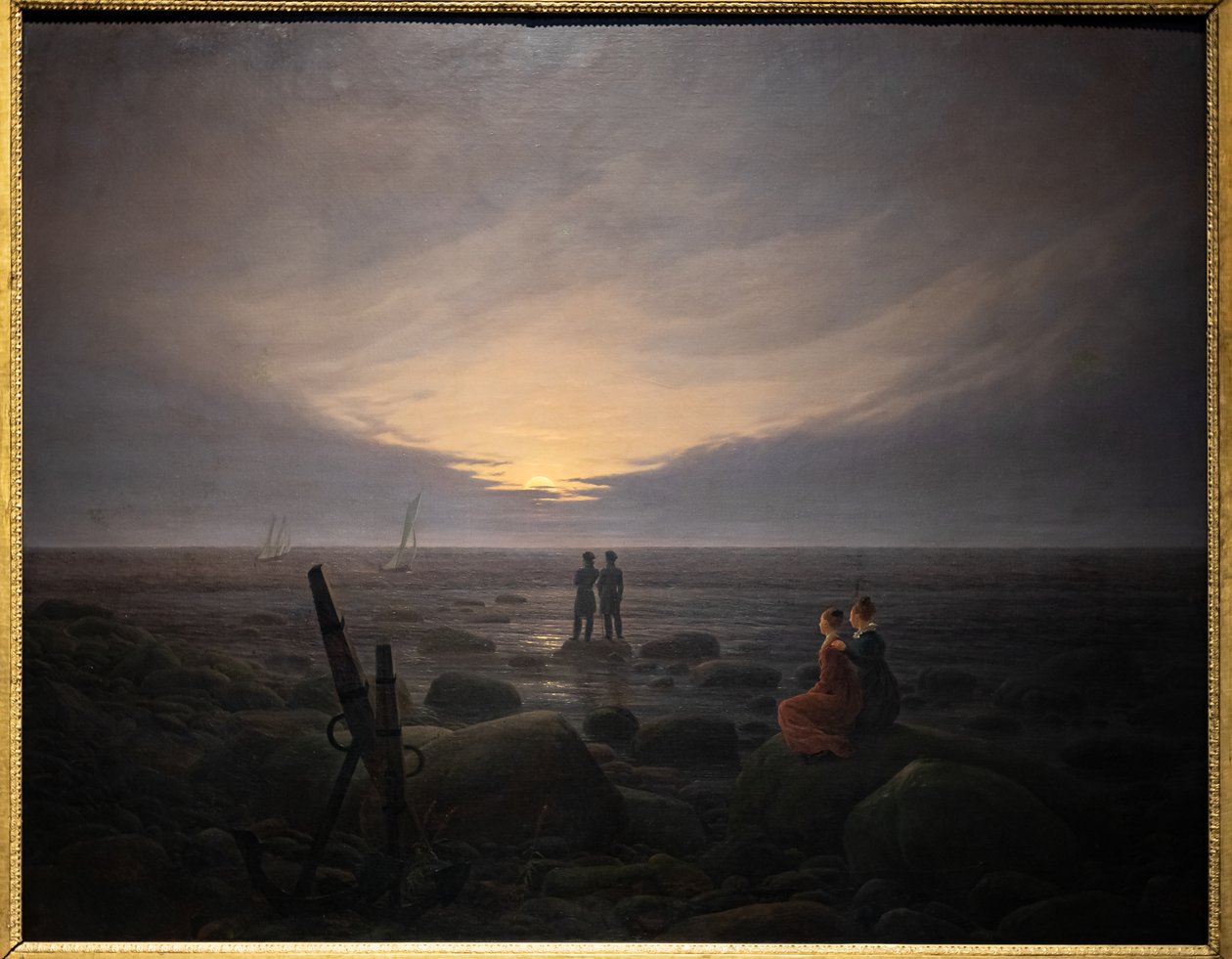 Měsíc vycházející nad mořem (olej na plátně) od Caspar David Friedrich