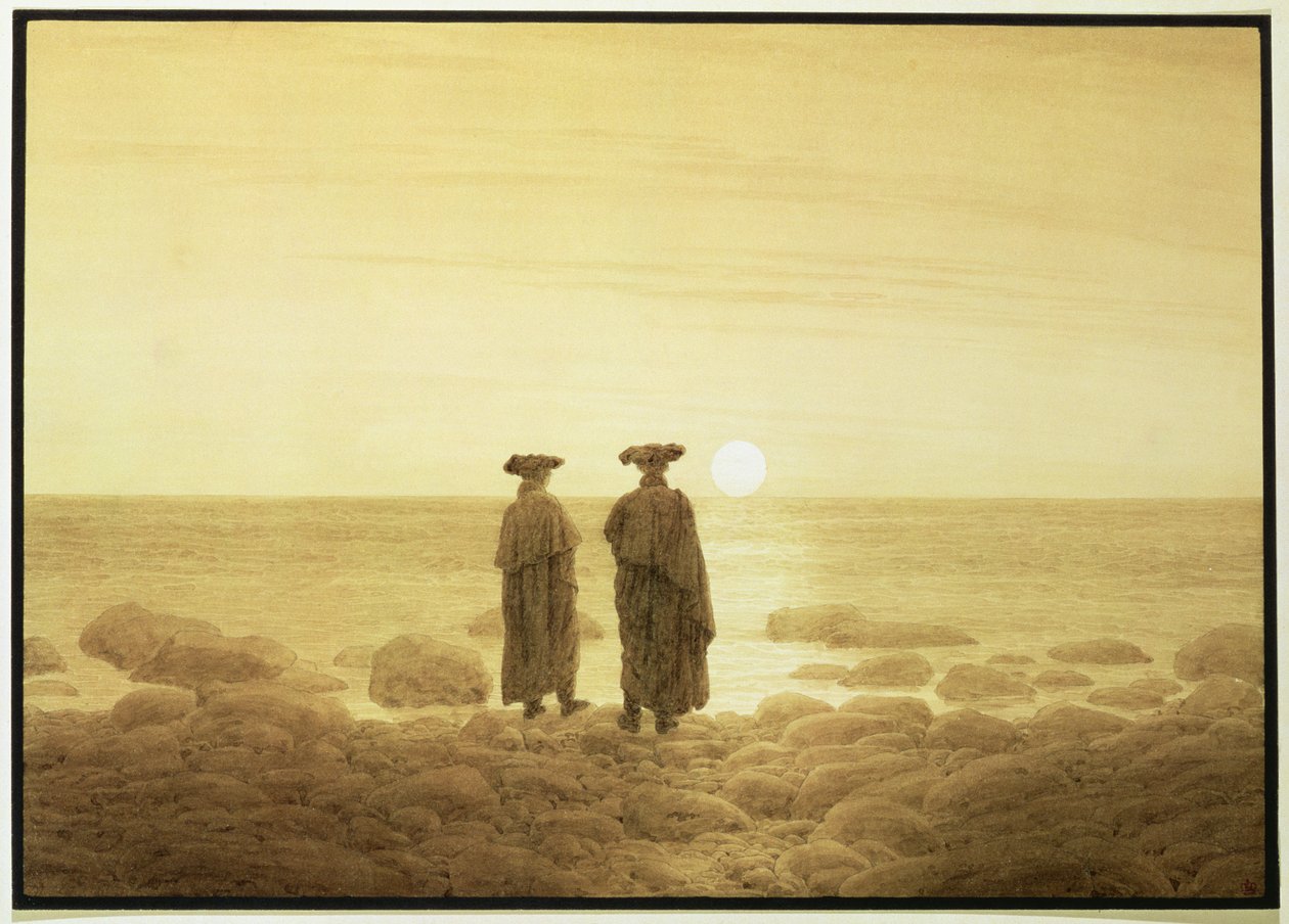 Východ měsíce, 1835-7 (sépiová barva nad tužkou) od Caspar David Friedrich