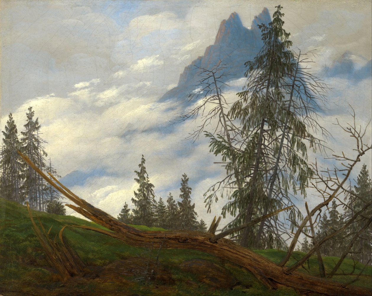 Horský vrchol s plujícími mraky od Caspar David Friedrich