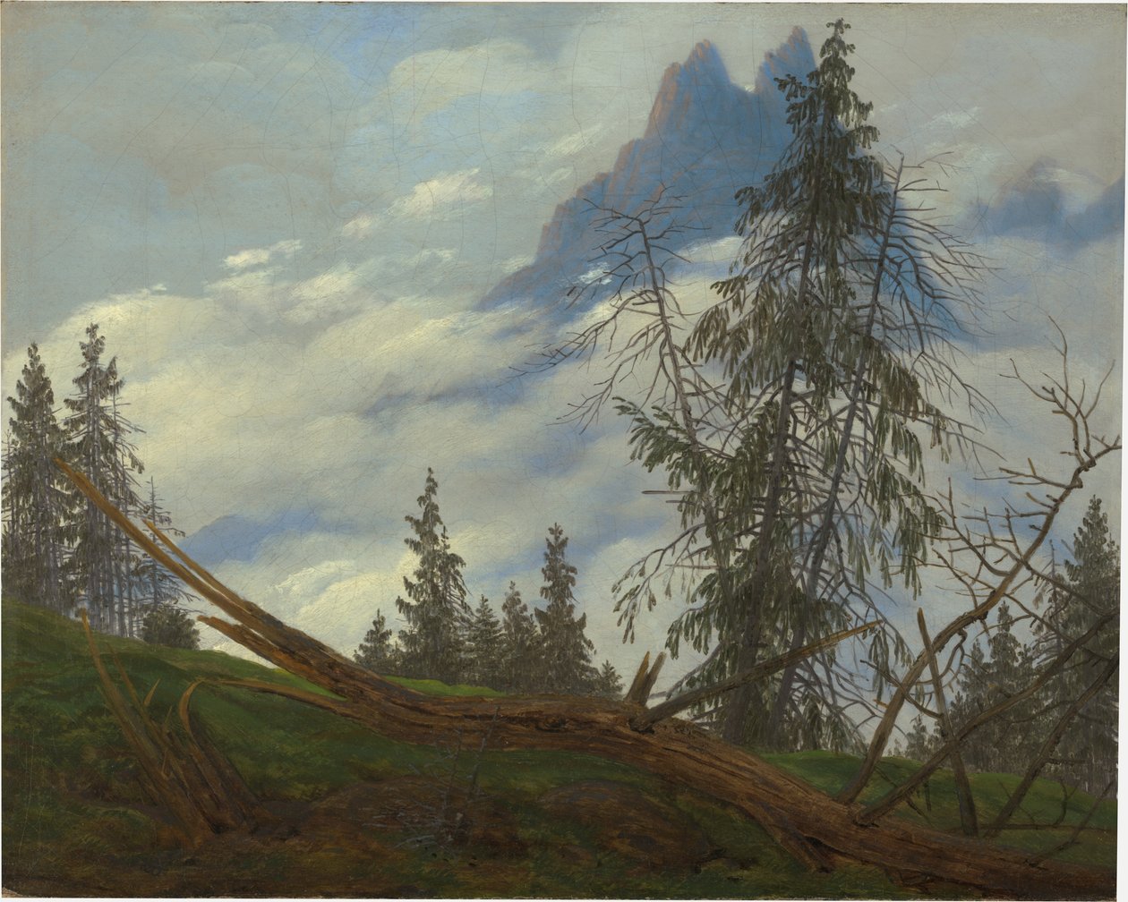 Horský vrchol s plujícími mraky od Caspar David Friedrich