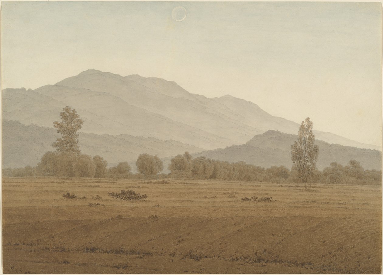 Novoluní nad pohořím Riesengebirge od Caspar David Friedrich