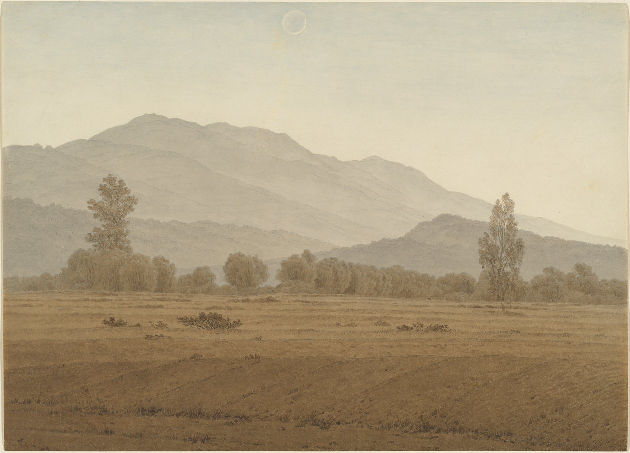 Novoluní nad pohořím Riesengebirge od Caspar David Friedrich