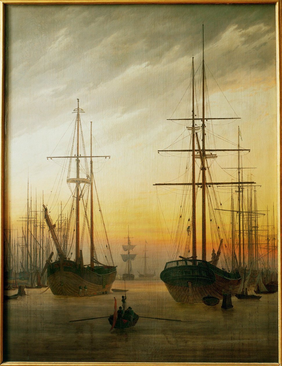Lodě v přístavu (olej na plátně) od Caspar David Friedrich