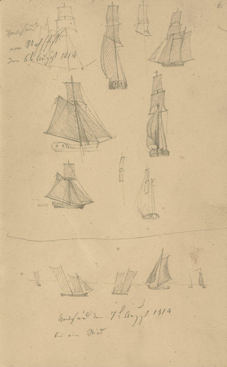 Studie plachetnic od Caspar David Friedrich